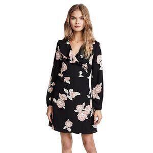 Cupcakes & Cashmere Womens Dress Zora Floral Print Ruffle Neck Wrap Black Size S